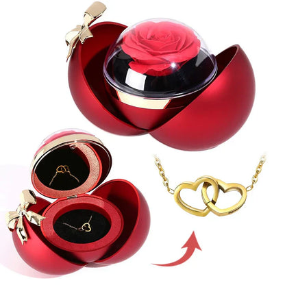 Cofanetto Regalo con Rosa Eterna – Collana Doppio Cuore Incisa