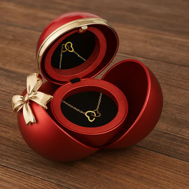 Coffret Rose Éternelle – Collier Double Cœur Gravé